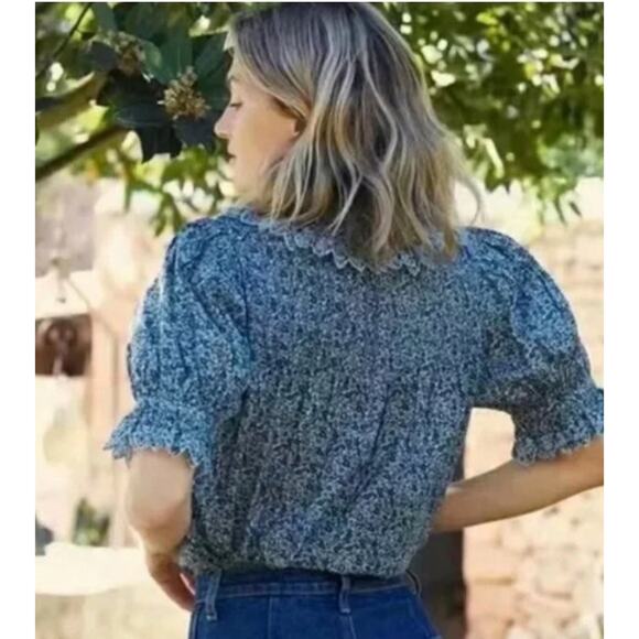DOEN Sz M Medium Rune Top Delores Ditsy Liberty Fabric Short Sleeve Blouse - Picture 9 of 9